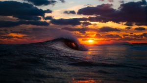 download wallpaper 1920x1080 sea, surf, wave, sunset hd background