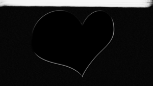 hand drawn white heart on black background painted over with white