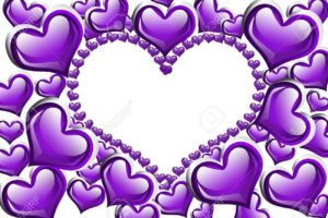 purple hearts with a copy-space of a heart shape isolated on.. stock